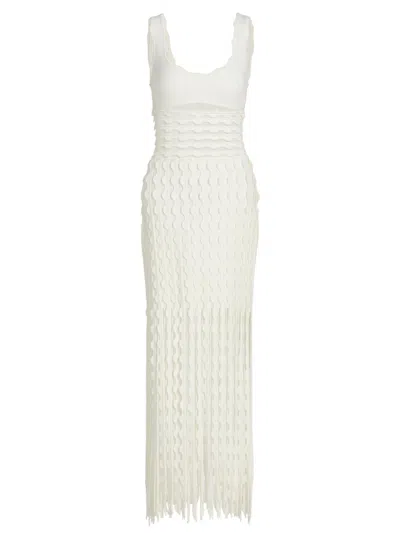 Simkhai Jasmine Scalloped Knit Midi Dress In White