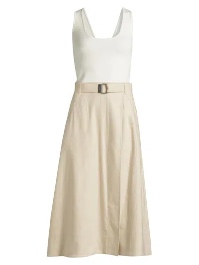 Simkhai Womens White Multi Camden Wrap-front Stretch-linen Blend Midi Dress In Neutral