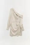 Simkhai Cameron One-shoulder Wrap-skirt Satin Mini Dress In Neutral