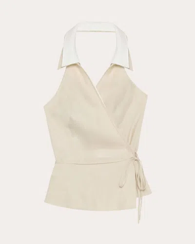 Simkhai Women's Campbell Collared Halter Wrap Shirt In Neutral