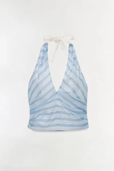 Simkhai Caprie Yarn-dye Halter Top In Blue