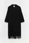 Simkhai Womens Black Carrie Fringe-trim Wool-blend Robe Coat