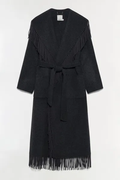 Simkhai Women's Carrie Fringe Coat In Dark Charcoal In Black