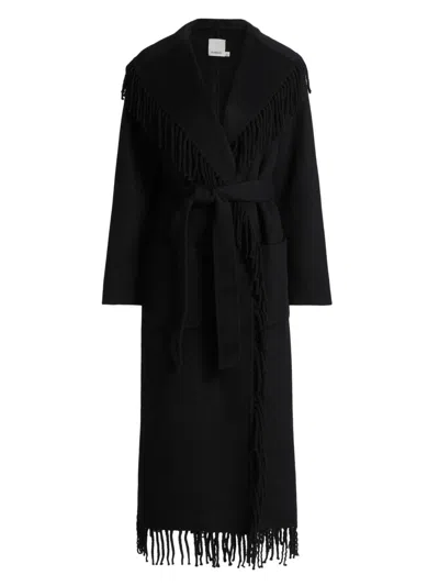 Simkhai Women's Carrie Fringed Wool-blend Coat In Black