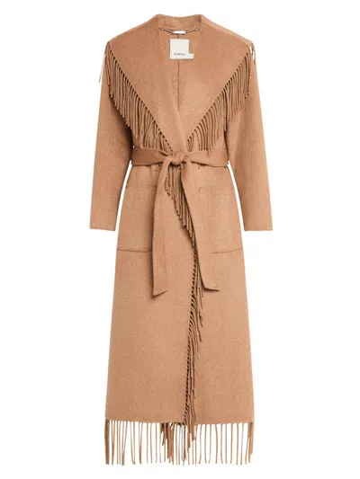 Simkhai Women's Carrie Fringed Wool-blend Coat In Brown