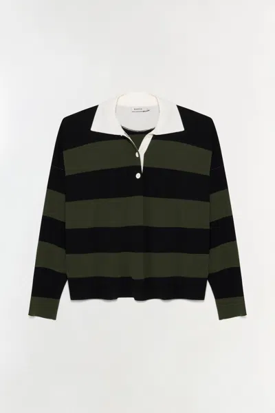 Simkhai Women's Carson Knit Rugby Polo Shirt In Cypress Stripe In Green