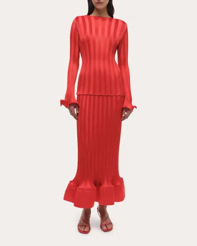 Simkhai Women's Carys Textured Stripe Flare-sleeve Top In Red