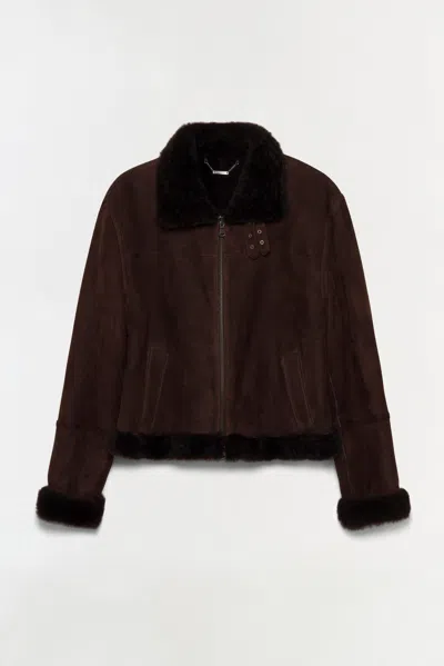 Simkhai Women's Cassia Shearling Jacket In Chocolate In Burgundy
