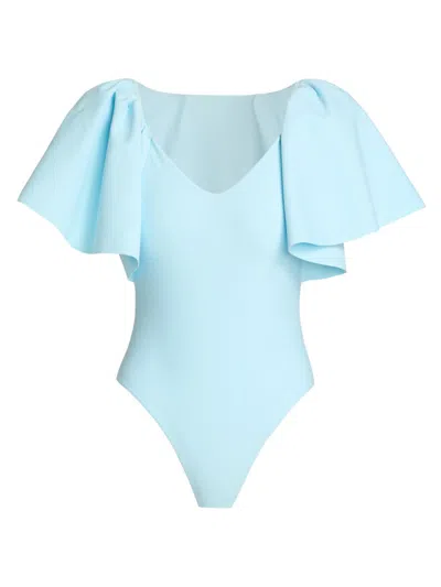 Simkhai Women's Cassidie Flutter Sleeve One-piece Swimsuit In Blue