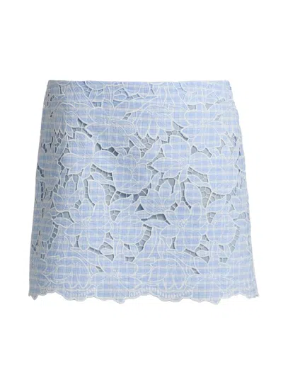 Simkhai Women's Catherine Embroidered Floral Gingham Miniskirt In Blue