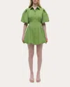 Simkhai Cleo Puff Sleeve Pleated Mini Dress In Green