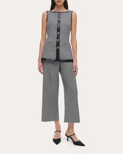 SIMKHAI WOMEN'S CRESSIDA FAUX LEATHER-TRIM HOUNDSTOOTH TOP