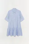 Simkhai Cris Short Sleeve Shirt Dress In Blue Hydrangea Stripe In Blue