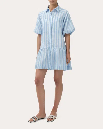 Simkhai Women's Crissy Satin Stripe Drop-waist Shirt Dress In Blue
