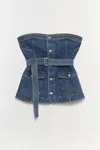 Simkhai Cyan Belted Denim Bustier Top
