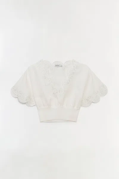 Simkhai Women's Delphina Embroidered Linen Knit Top In White