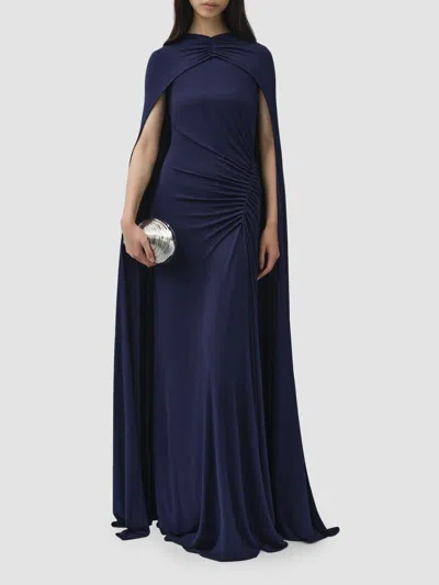 Simkhai Ruched Cape Gown In Blue
