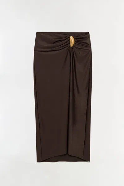 Simkhai Womens Chocolate Eiana Shell Stretch-satin Midi Skirt Xs In Multi