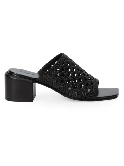 Simkhai Women's Elia 50mm Woven Leather Block-heel Mules In Black