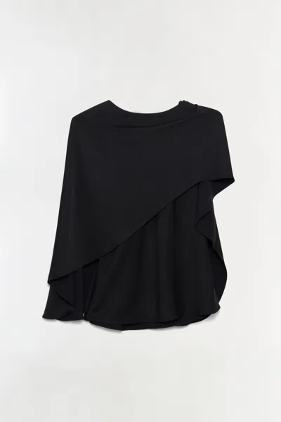 SIMKHAI WOMEN'S ELIORA DRAPED SATIN CAPE TOP IN BLACK