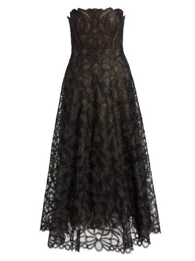 Simkhai Elvina Strapless Metallic Guipure Lace Maxi Dress In Black