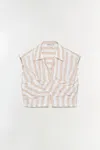 Simkhai Emie Cropped Box Sleeve Top Sand Stripe In Brown