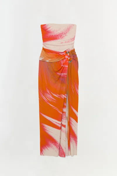Simkhai Women's Emma Strapless Jersey Gown In Coral Marble Print
