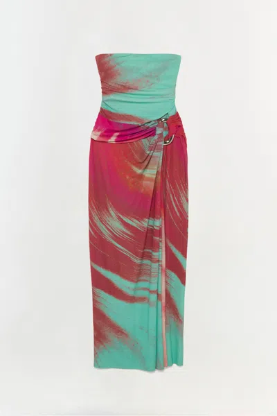 Simkhai Women's Emma Strapless Jersey Gown In Mint Marble Print
