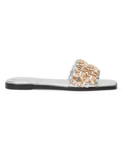 Simkhai Women's Faye Beaded Metallic Leather Flats In Silver