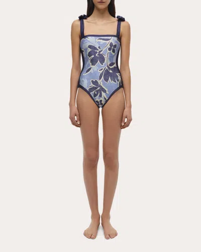 SIMKHAI WOMEN'S FLORAL BOW-STRAP SWIMSUIT
