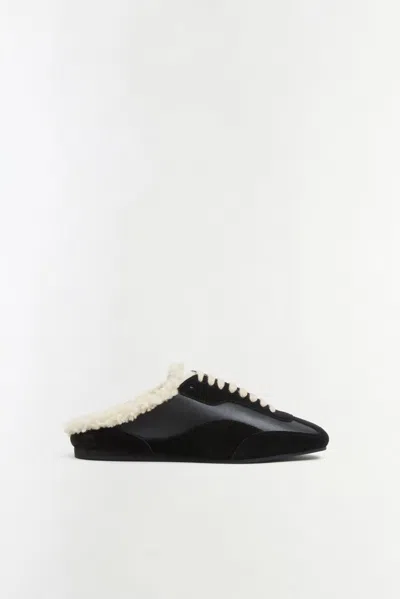 Simkhai Women's Georgie Shearling Slip-on Sneaker In Black Ecru