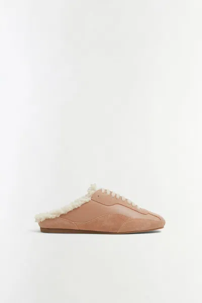 Simkhai Georgie Shearling Slip On Sneakers Light Camel Ecru In Brown