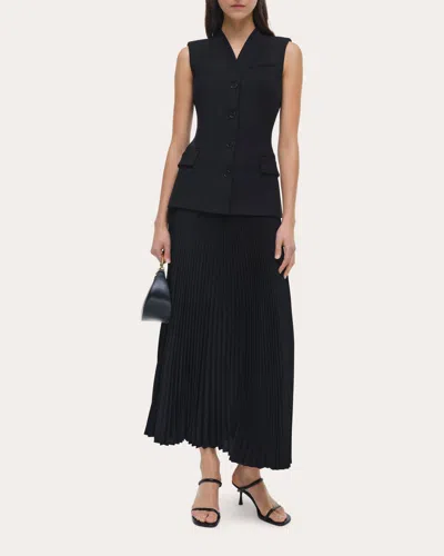 Simkhai Women's Georgina Pleated Satin Bouclé Combo Midi Dress In Black