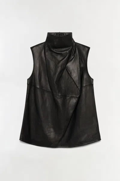 SIMKHAI WOMEN'S HALLEY LEATHER TOP IN BLACK