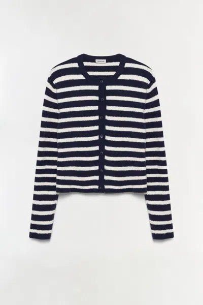 Simkhai Women's Harland Knit Crewneck Cardigan In Midnight Stripe In Blue