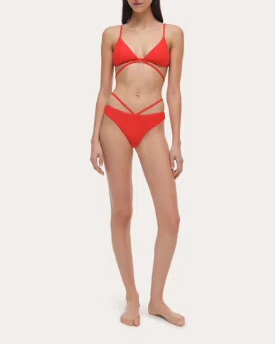 Simkhai Women's Harlen Criss-cross Tie Bikini Top In Red