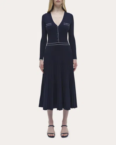 Simkhai Heloisa Pleated Striped Ribbed-knit Midi Dress In Blue