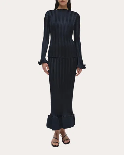SIMKHAI WOMEN'S HOLLIS TEXTURED STRIPE FLARED MIDI SKIRT