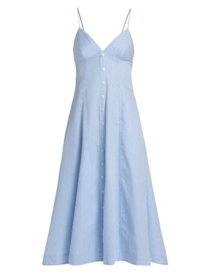 Simkhai Honor Cutout Striped Cotton-poplin Midi Dress In Blue