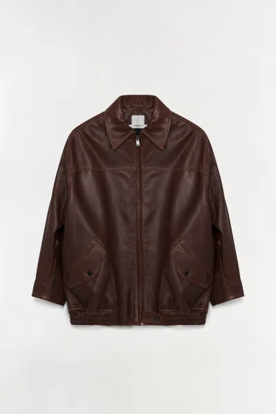 Simkhai Women's Huntington Oversized Leather Jacket In Distressed Chocolate In Brown