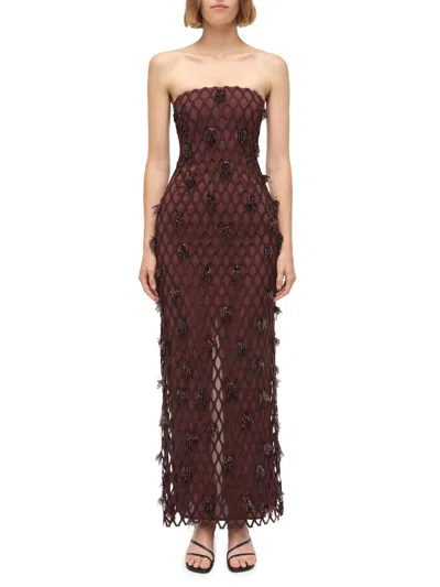 Simkhai Women's Iridessa Beaded Fishnet Gown In Brown