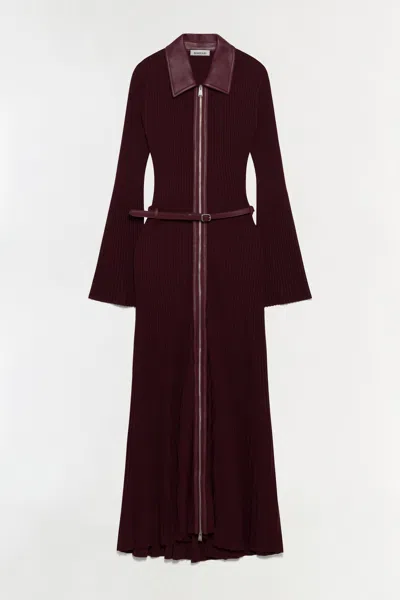 Simkhai Ismelle Belted Ribbed-knit Shirt Dress In Burgundy