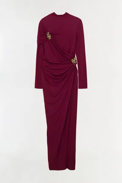 Simkhai Women's Izadora Embellished Jersey Midi Long Sleeve Dress In Cranberry In Red