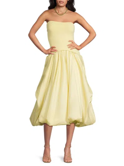 Simkhai Izzy Strapless Stretch-knit And Taffeta Midi Dress In Yellow