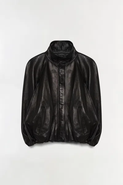Simkhai Jada Nappa Leather Cape Jacket In Black