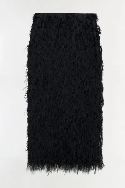 Simkhai Women's Jade Fringe Jacquard Midi Skirt In Black