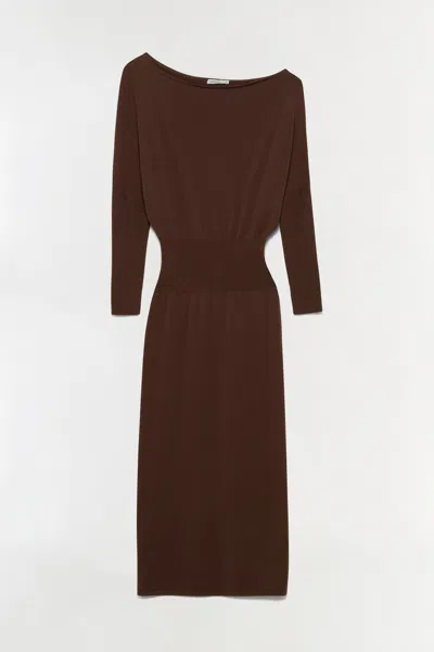 Simkhai Women's Janese Off Shoulder Knit Midi Dress In Chocolate In Animal Print