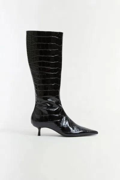 Simkhai Women's Janine Croc-embossed Leather Knee High Boot In Black