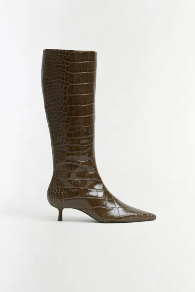 Simkhai Women's Janine Croc-embossed Leather Knee High Boot In Ivy