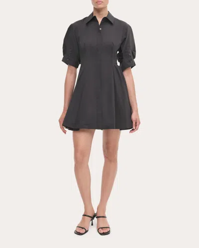 Simkhai Women's Jazzie Pleated Cotton Poplin Mini Shirt Dress In Black
